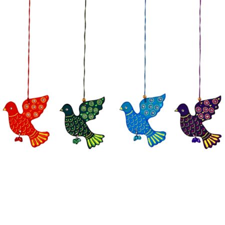 Handmade Wooden Dove Christmas Hanging for Home Decor - Purple, Green, Red, and Blue